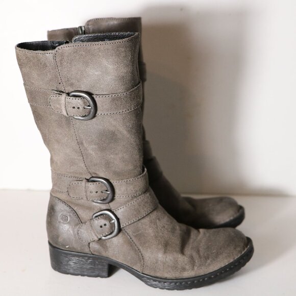 Born Shoes - Born Croft Boot Size 8 Leather Motorcycle Biker Side Zip Buckle Mid Calf